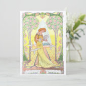 Vintage Jugendstil-Girl mit Doves Dankeschön-Karte Dankeskarte (Stehend Vorderseite)