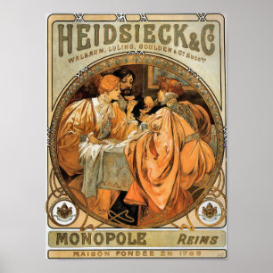 Vintage Jugendstil Heidsieck und Co. 1901 Mucha Poster