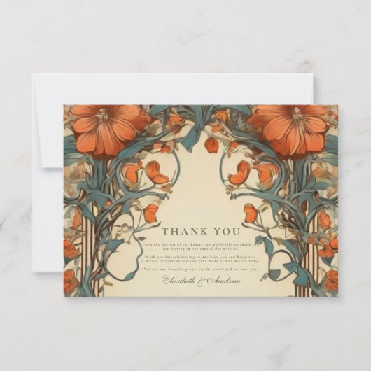 Vintage Jugendstil-Hochzeit Dankeskarte (Vorderseite)