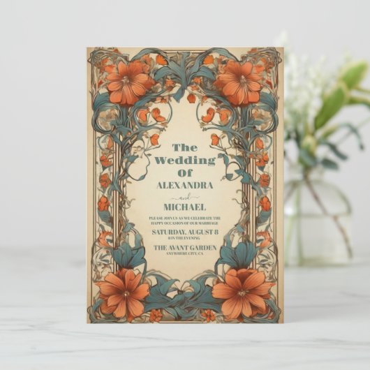 Vintage Jugendstil-Hochzeit Einladung (Stehend Vorderseite)