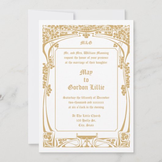 Vintage Jugendstil-Hochzeit Einladung (Vorderseite)