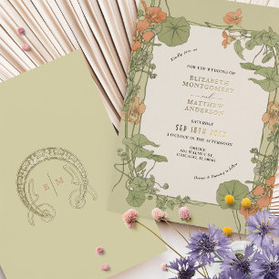 Vintage Jugendstil-Hochzeit Einladung Gold