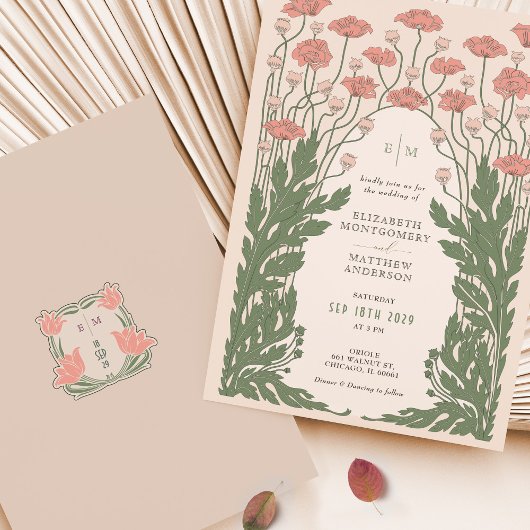 Vintage Jugendstil-Hochzeit in Rosa Einladung