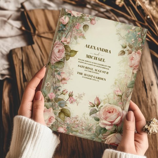 Vintage Jugendstil-Hochzeit in Rosa Einladung