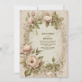 Vintage Jugendstil-Hochzeit mit Olivenöl Einladung (Vorderseite)