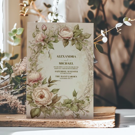 Vintage Jugendstil-Hochzeit mit Olivenöl Einladung