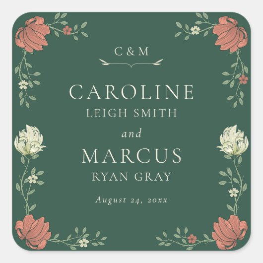 Vintage Jugendstil-Hochzeit Quadratischer Aufkleber (Vorderseite)