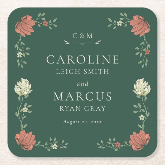 Vintage Jugendstil-Hochzeit Rechteckiger Pappuntersetzer (Vorderseite)