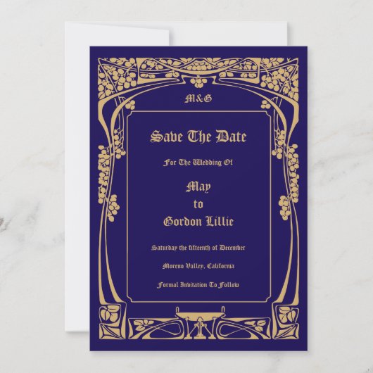 Vintage Jugendstil-Hochzeit Save The Date (Vorderseite)