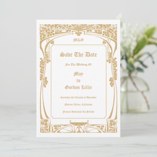 Vintage Jugendstil-Hochzeit Save The Date (Stehend Vorderseite)