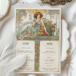 Vintage Jugendstil-Hochzeitskarte & Getränkekarte Einladung