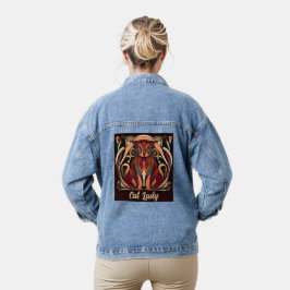 Vintage Jugendstil-Katze Lady Jeansjacke