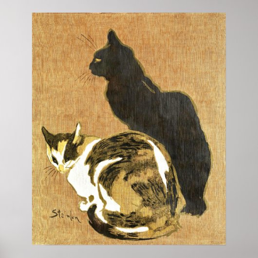 Vintage Jugendstil-Katzen-Paar, Schwarz und Calico Poster (Vorne)