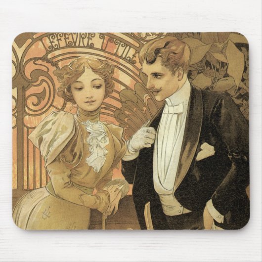 Vintage Jugendstil-Liebe Romantik, Flirt von Mucha Mousepad (Vorne)