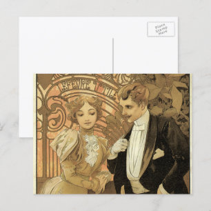 Vintage Jugendstil-Liebe Romantik, Flirt von Mucha Postkarte