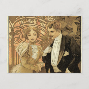 Vintage Jugendstil-Liebe Romantik, Flirt von Mucha Postkarte