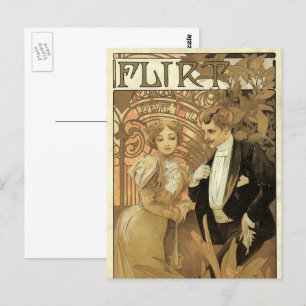 Vintage Jugendstil-Liebe Romantik, Flirt von Mucha Postkarte
