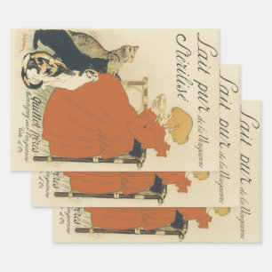 Vintage Jugendstil, Mädchen mit Milchkatzen Geschenkpapier Set