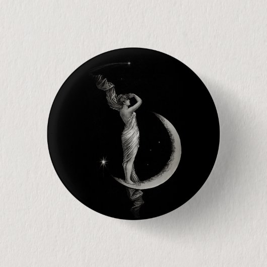 Vintage Jugendstil-Mond-Girl Button (Vorderseite)