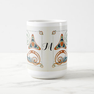 Vintage Jugendstil-Monogramm-Malerei von Mucha Verwandlungstasse