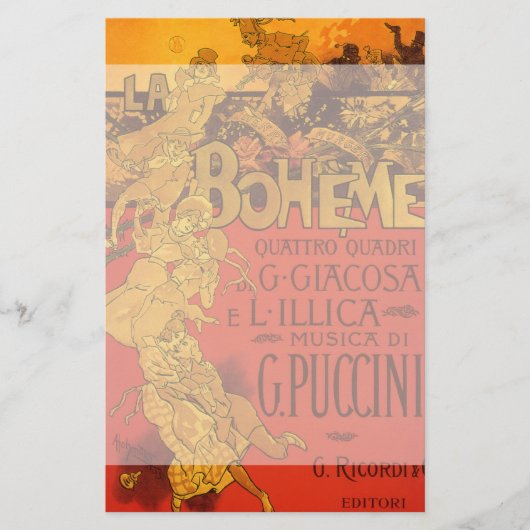 Vintage Jugendstil-Musik, La Boheme Opera, 1896 Briefpapier (Vorderseite)