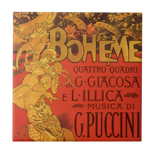Vintage Jugendstil-Musik, La Boheme Opera, 1896 Fliese (Vorderseite)