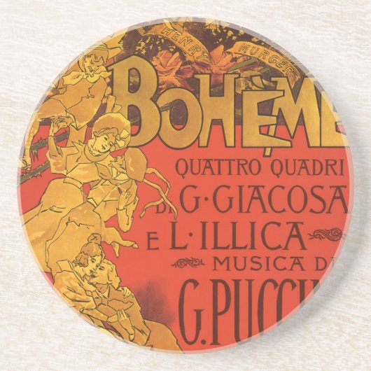 Vintage Jugendstil-Musik, La Boheme Opera, 1896 Getränkeuntersetzer (Vorne)