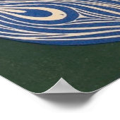 Vintage Jugendstil-Pfauendruckerei, Retro Blau Poster (Ecke)