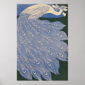 Vintage Jugendstil-Pfauendruckerei, Retro Blau Poster (Vorne)