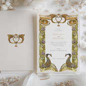 Vintage Jugendstil-Pfauenhochzeit Einladung