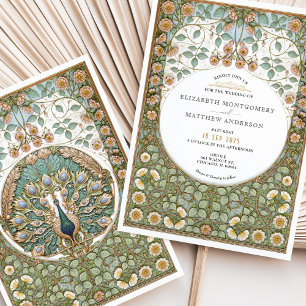 Vintage Jugendstil-Pfauenhochzeit Einladung