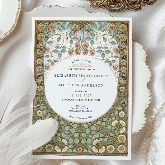 Vintage Jugendstil-Pfauenhochzeit Einladung