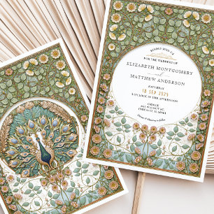 Vintage Jugendstil-Pfauenhochzeit Einladung