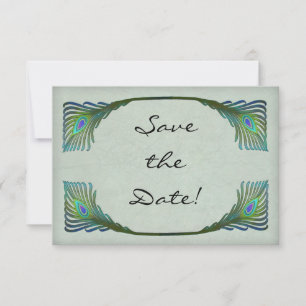 Vintage Jugendstil-Pfauenhochzeit Sichern Sie das Save The Date
