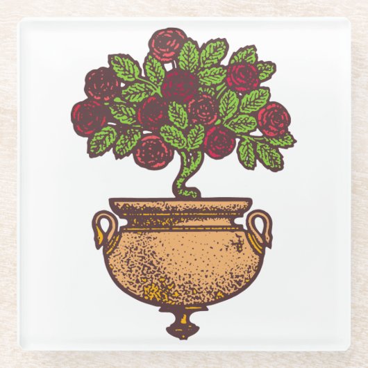 Vintage Jugendstil-Rose Glasuntersetzer (Vorderseite)