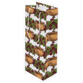 Vintage Jugendstil-Rosebustapete Geschenktüte Für Weinflaschen (Vorderseite Schrägansicht)