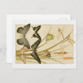 Vintage Jugendstil-Schmetterlinge & Cattails Postkarte (Vorne/Hinten)