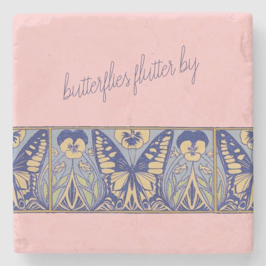 Vintage Jugendstil-Schmetterlinge und Stiefmütterc Steinuntersetzer (Vorderseite)