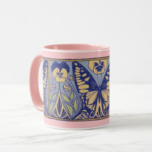 Vintage Jugendstil-Schmetterlinge und Stiefmütterc Tasse (Vorderseite Links)