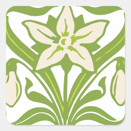 Vintage Jugendstil-Schneeschuhwanderung Quadratischer Aufkleber (Vorderseite)