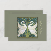 Vintage Jugendstil-Schwäne Hochzeit-RSVP-Karte 2 RSVP Karte (Vorne/Hinten)
