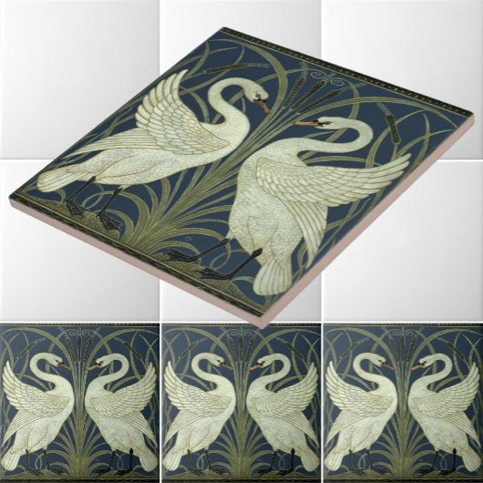 Vintage Jugendstil-Schwäne von Walter Crane Fliese
