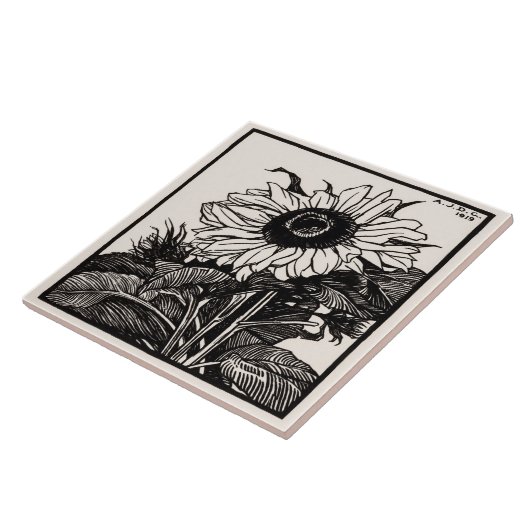 Vintage Jugendstil-SonnenblumenTinte Zeichnend Rep Fliese (Seite)