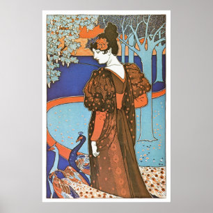 Vintage Jugendstildame mit Peacocks Poster