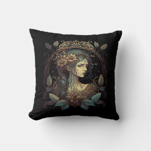 Vintage Jugendstilfrau in Aquamarin und W Kissen