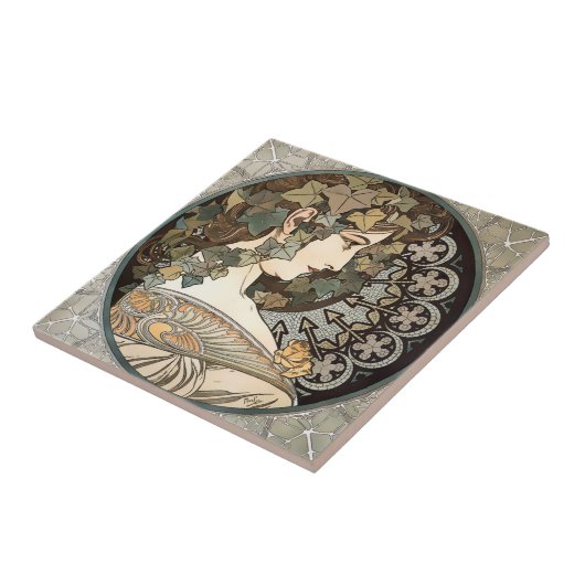 Vintage Jugendstilfrau von Alphonse Mucha Fliese (Seite)