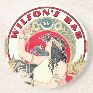 Vintage Jugendstilfrau von Livemont Pub oder Bar Getränkeuntersetzer