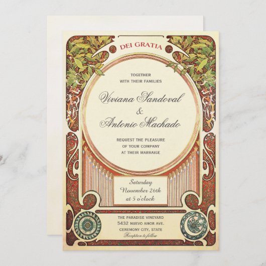 Vintage Jugendstilhochzeiten I Einladung (Vorne/Hinten)