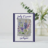 Vintage Juli Blume Larkspur Postkarte (Stehend Vorderseite)