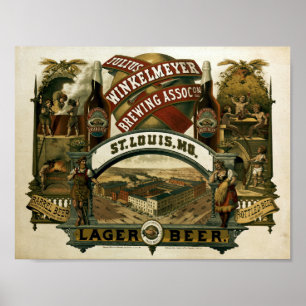 Vintage Julius Winkelmeyer Brauerei Bierwerbung Poster